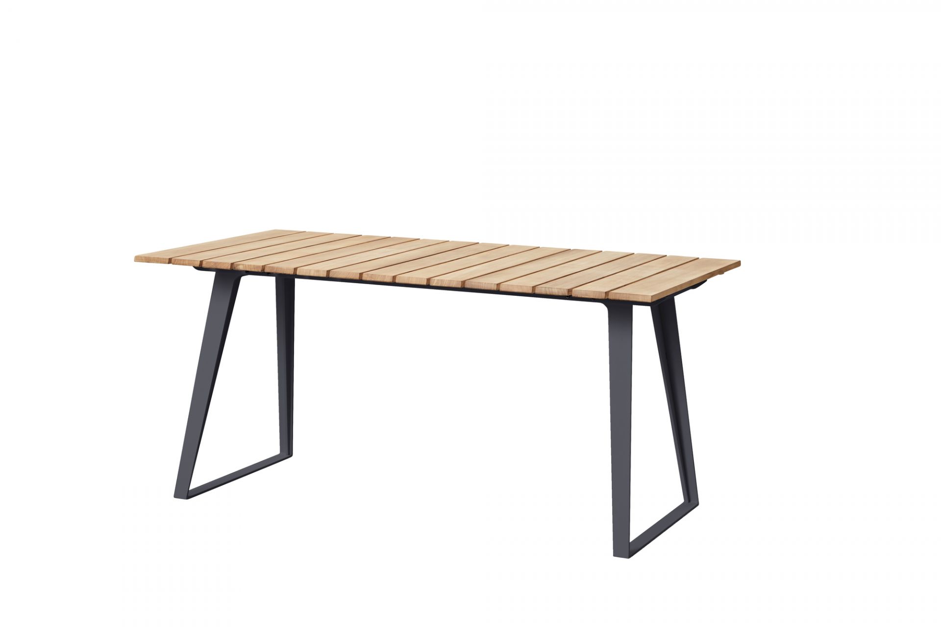 Cane-Line Esstisch aus Teakholz für den Garten mit modernem, schwarzem Gestell.